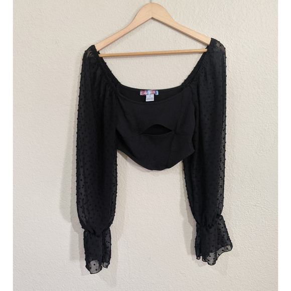 Urban Outfitters Mirabel Puff Sleeve Blouse in Black Size Small - Picture 4 of 6